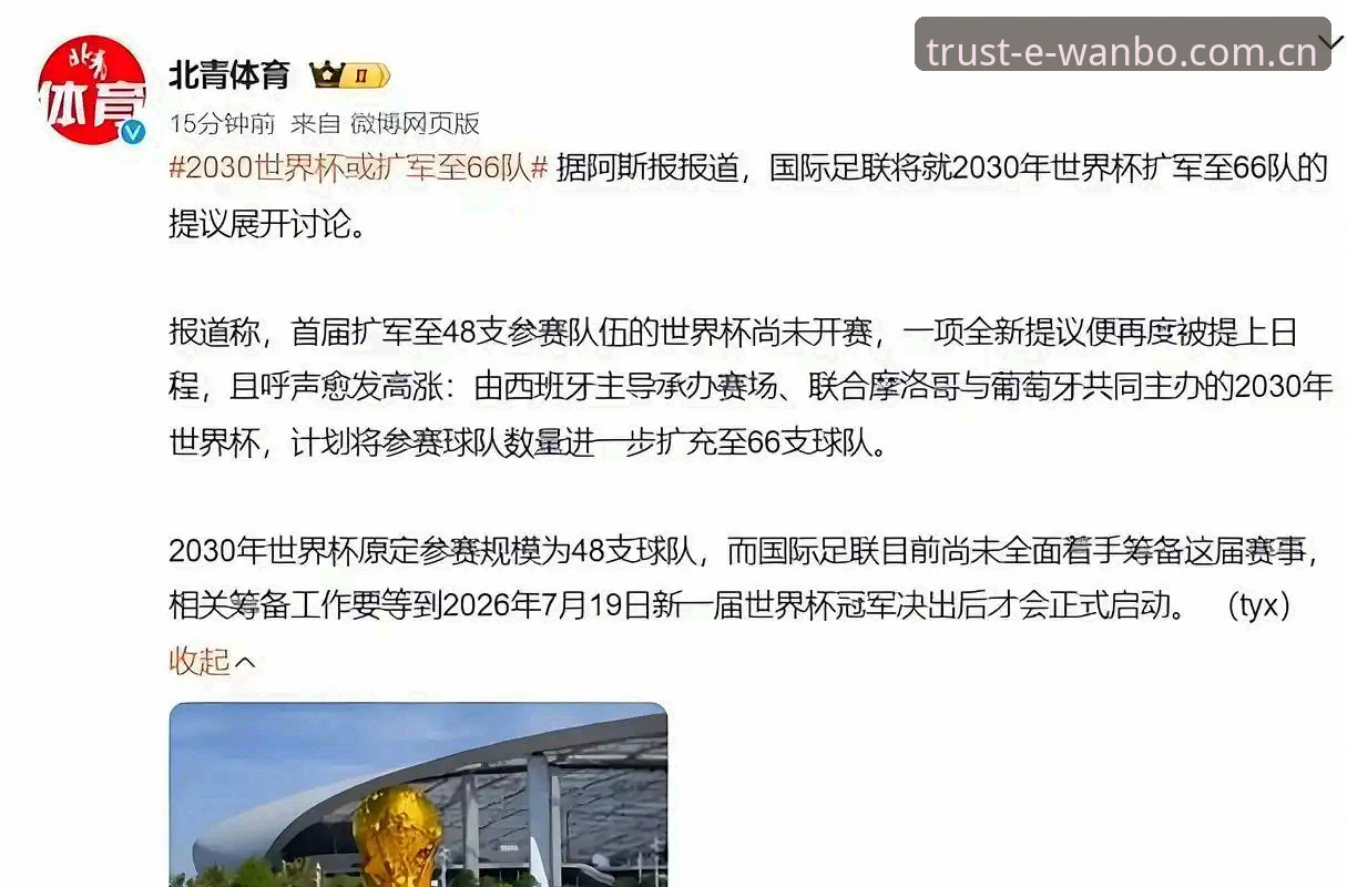 万博体育赛事最新版 2030世界杯扩军66队操作教程:从赛事扩容看中国男足入场机遇